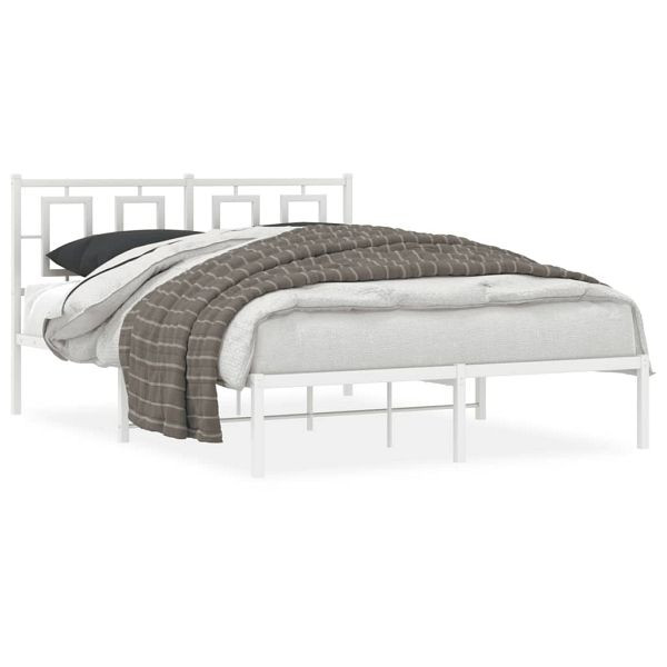 vidaXL Bettgestell mit Kopfteil Metall Weiß 135x190 cm, 374289