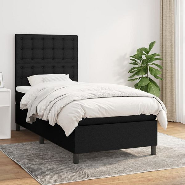 vidaXL Boxspringbett mit Matratze Schwarz 80x200 cm Stoff, 3142051