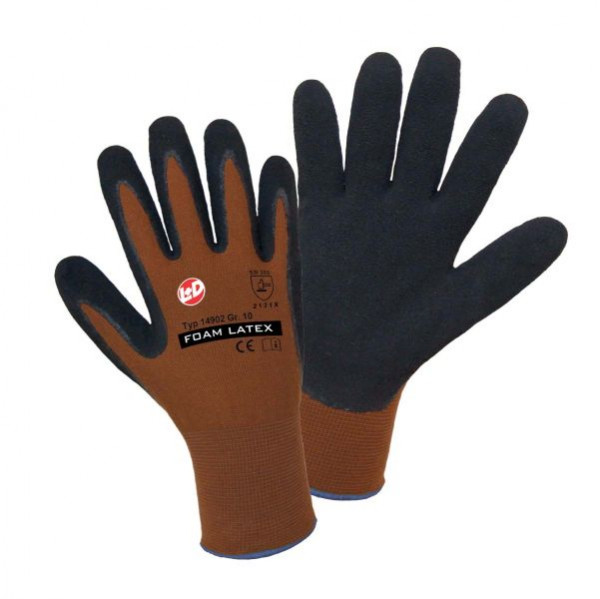 L+D FOAM LATEX Feinstrickhandschuhe aus braunem Nylon schwarz geschäumte Latexbeschichtung, Größe: 10, VE: 120 Paar, 14902-10