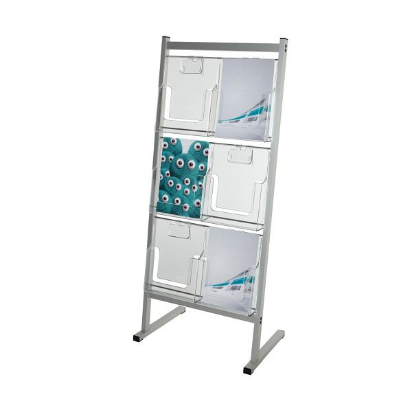 VKF Renzel Mehrfachprospektspender / Alu-Bodenaufsteller / Prospektständer „Jupiter / Merkur”, 6 „Apollos”, 520 x 1.200 x 340 mm (B x H x T), 50.0087.3