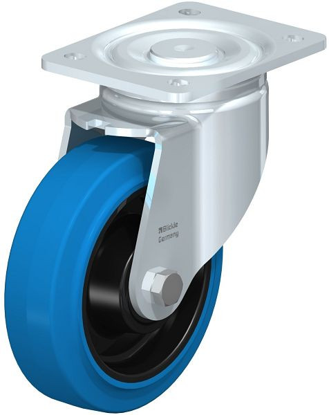 Blickle LH-POEV 160KD-SB Stahlblech-Lenkrolle, Schwerlast-Ausführung, mit Anschraubplatte, Elastik-Vollgummi, Blau, 851832