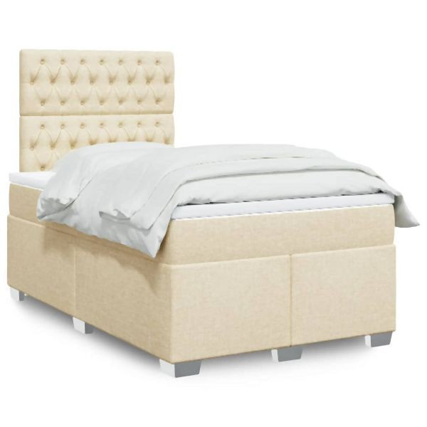 vidaXL Boxspringbett mit Matratze Creme 120x190 cm Stoff, 3290439