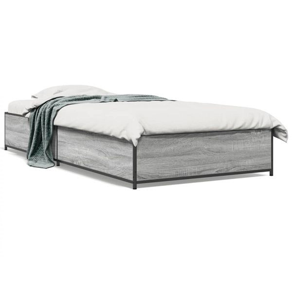 vidaXL Bettgestell Grau Sonoma 100x200 cm Holzwerkstoff und Metall, 845109