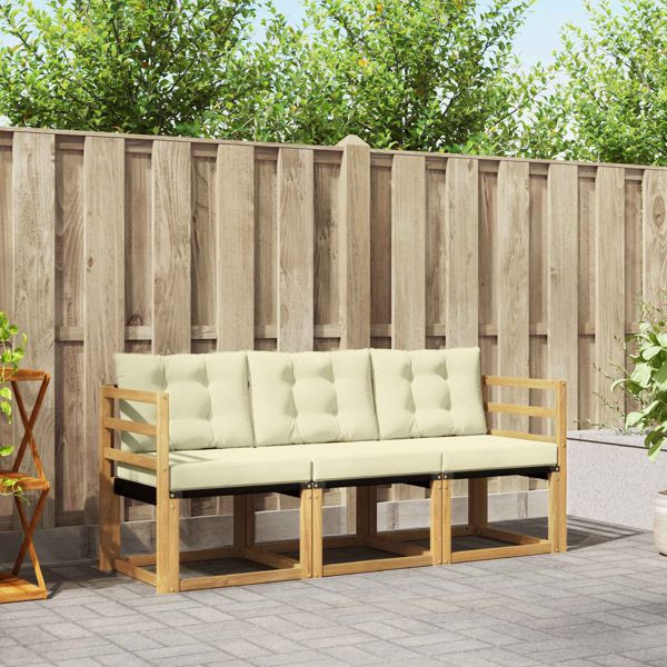 vidaXL Outdoor-Sofagarnitur mit Kissen 3-teilig Weiß und Creme, 3389152