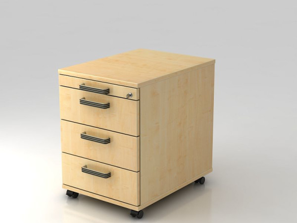 Hammerbacher Rollcontainer 58cm, 3 Schübe, Schloss Streifengriff Ahorn, 42,8x58x59 cm, 1/3/3/3 HE, VAC30/3/3/SG