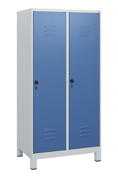 C+P Umkleidespind Classic PLUS, Füße, 2 Abteile, 1630x800x500mm, 7035/5023, Drehriegel, 0800105-22 S10005
