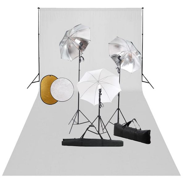 vidaXL Fotostudio-Set mit Leuchten, Schirmen, Hintergrund, Reflektor, 3067096