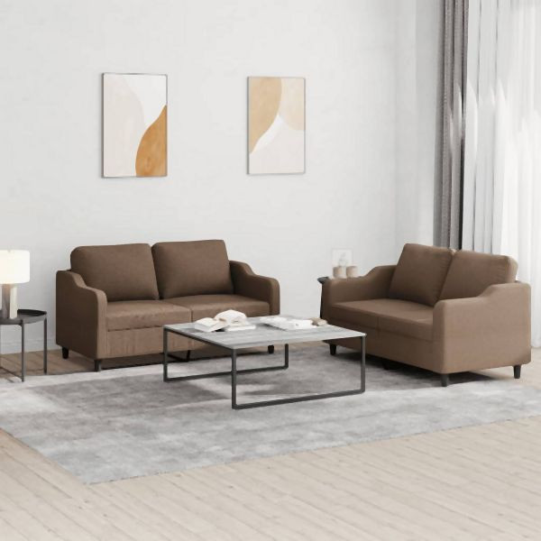 vidaXL 2-tlg. Sofagarnitur mit Kissen Braun Stoff, 3201805
