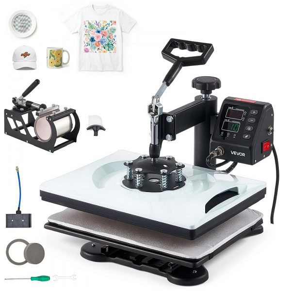 VEVOR 5-in-1 Sublimationspresse 29x38 cm, 1000 W, Zeit-/Temperaturregelung für T-Shirts, Tassen, Kappen & Teller, YTSRYJFTSHLSB6SBB001V2