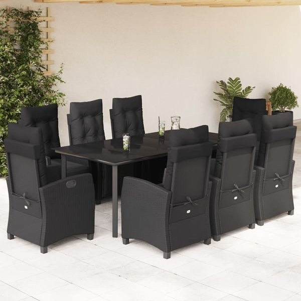 vidaXL 9-teilig Garten-Essgruppe mit Kissen Schwarz Poly Rattan, 3212973