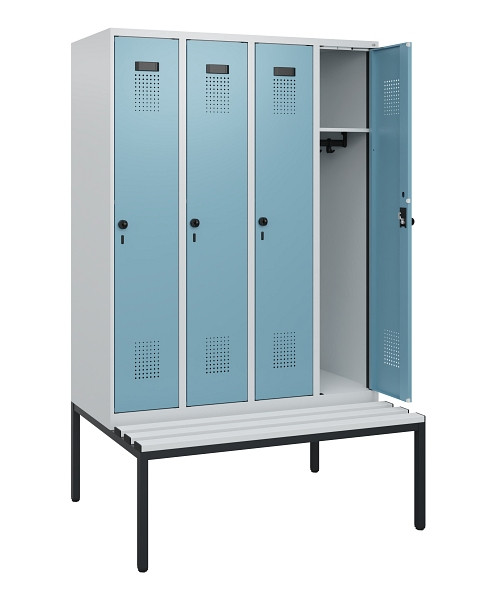 C+P Spind Evolo PLUS, 4 Abteile, 1950x1200x815mm, 7035/0010, Drehriegel, Sitzfläche Kunststoff, Sitzbank, 0490505-40 S10063