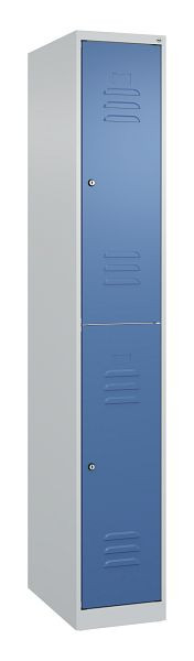 C+P Doppelstöckiger Spind Classic PLUS, 1850x300x500mm, 7035/5023, Zylinderschlösser, 080300-10 S10055