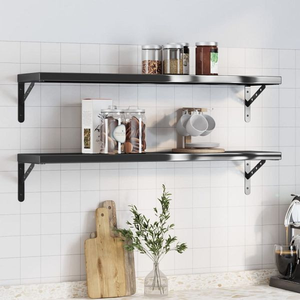 vidaXL Wandregale 2 Stück 100x23,5 cm Schwarz Edelstahl, 3214513