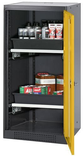 asecos Chemikalienschrank Systema-T CS-52RG, Korpus anthrazit, Flügeltüren gelb, 2 Tablarauszüge, 208679