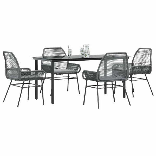 vidaXL 5-teilig Garten-Essgruppe mit Kissen Grau Poly Rattan Glas, 3334579