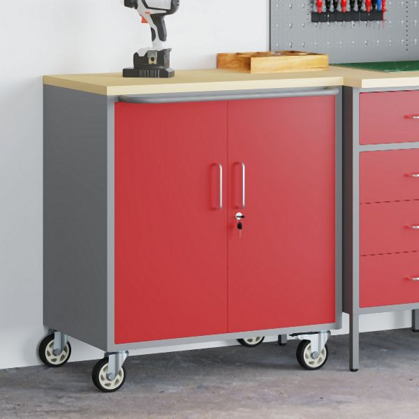 vidaXL Werkzeugschrank mit Rädern und arretierbaren roten und grauen Türen 75x45x85 cm Stahl, 4103486