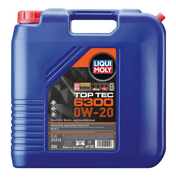 LIQUI MOLY Motoröl Top Tec 6300 0W-20, Kanister Kunststoff, VE: 20 Liter, 21212