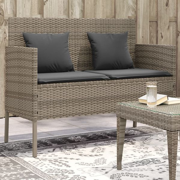 vidaXL Gartenbank mit Kissen Grau Poly Rattan, 365773, 8721012309654