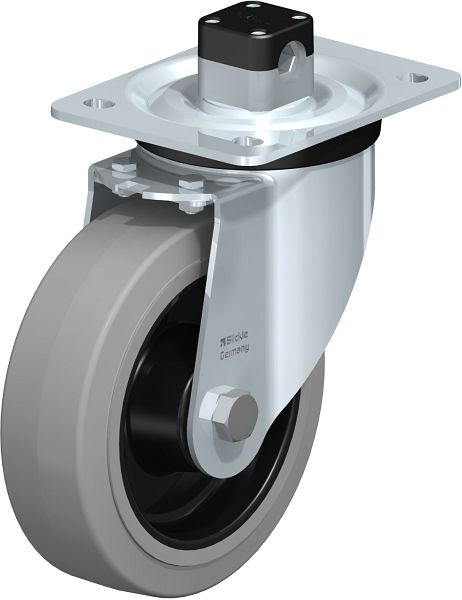 Blickle L-POEV 160XR-CS11-SG Stahlblech-Lenkrolle, mittelschwere Ausführung, mit Anschraubplatte & Zentralfeststeller, Elastik-Vollgummi, Grau, 850623