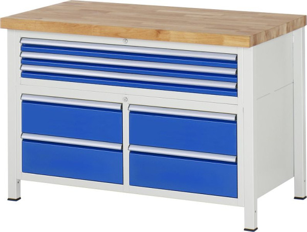 RAU Werkbank Serie 8000 - Modell 8924, B1250 x T700 x H840 mm, Systemunterbau B1235 x T650 x H800 mm, 03-8924A2-127B4S.11