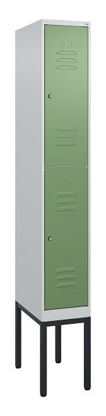 C+P Doppelstöckiger Spind Classic PLUS, Gestell, 2120x300x500mm, 7035/6011, Zylinderschlösser, 0803307-10 S10021