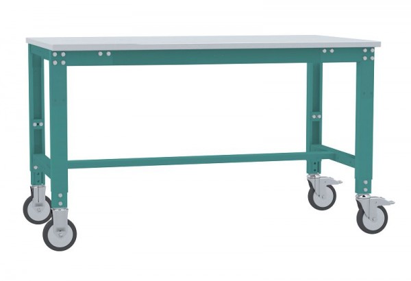 Manuflex Arbeitstisch UNIVERSAL Spezial mobil mit Melaminplatte, BxTxH = 1000 x 600 x 752-972 mm, Wasserblau, AU7301.5021