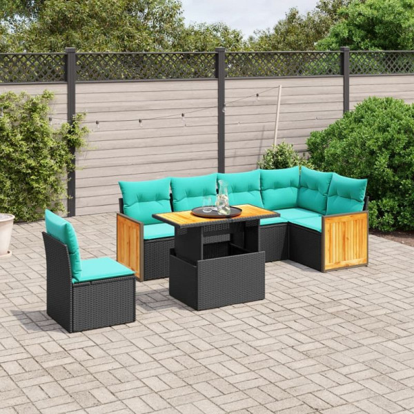 vidaXL 7-teilige Garten-Sofagarnitur mit Kissen Schwarz Poly Rattan, 3273983