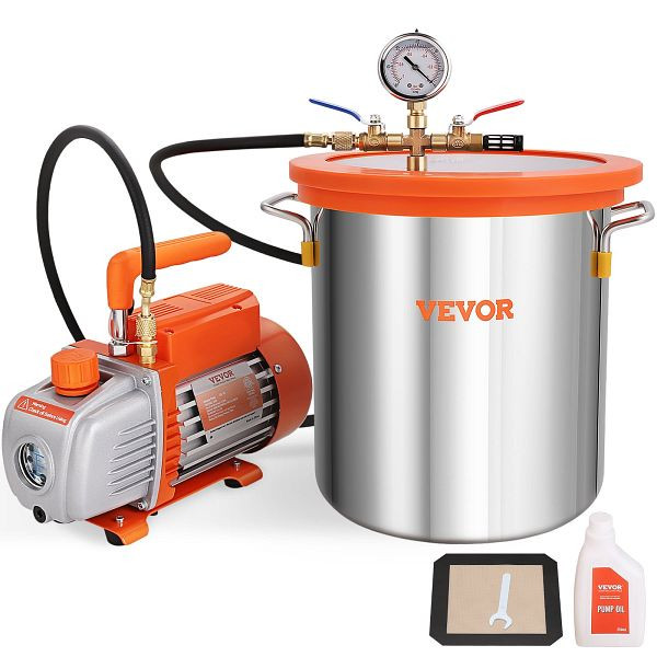 VEVOR Vakuumpumpe mit 19L Vakuumkammer 100L/min Unterdruckpumpe 150W AC 220V/50HZ 1440U/min 5pa 250ml-Ölkapazität, ZKBTTZ35CFM150FSSV2