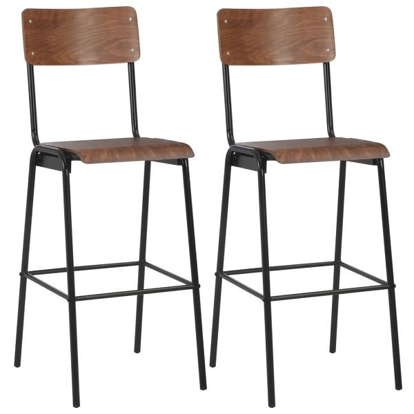 vidaXL Barhocker 2 Stück Braun Massives Sperrholz Stahl, 280079