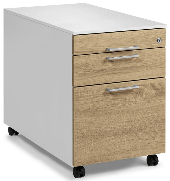 Deskin Rollcontainer EVO, Korpus Dekor weiß, Fronten Wildeiche, B 435 x H 590 x T 600 mm, 1 Schub, 290526