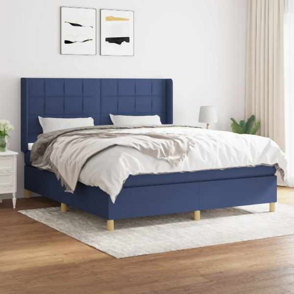 vidaXL Boxspringbett mit Matratze Blau 180x200 cm Stoff, 3132015