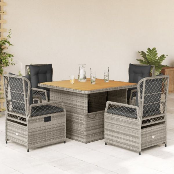 vidaXL 5-tlg. Garten-Essgruppe mit Kissen Grau Poly Rattan, 3262915