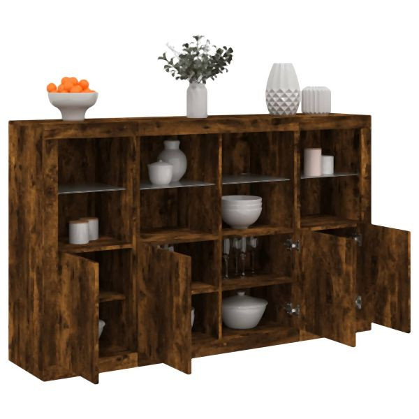 vidaXL Sideboards mit LED-Leuchten 3 Stk. Räuchereiche Holzwerkstoff, 3209118
