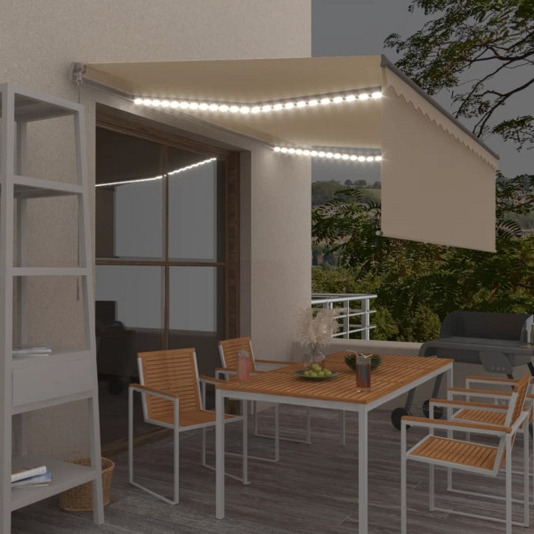 vidaXL Markise Manuell Einziehbar mit Rollo & LED 4x3 m Creme, 3069422