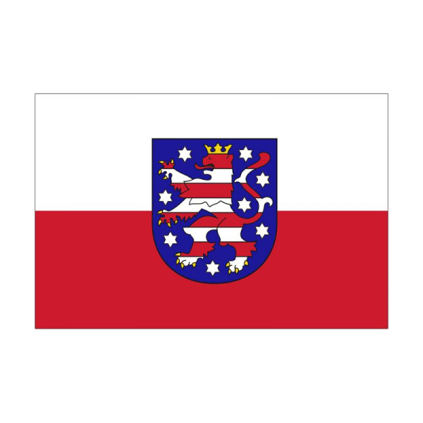 Stein HGS Landesdienstflagge Thüringen (mit Wappen), 150x250 cm, mit Seil und Schlaufe, FlagTop 110 g/m², für Fahnenmasten ab 8 m ohne Hohlsaum, 26688