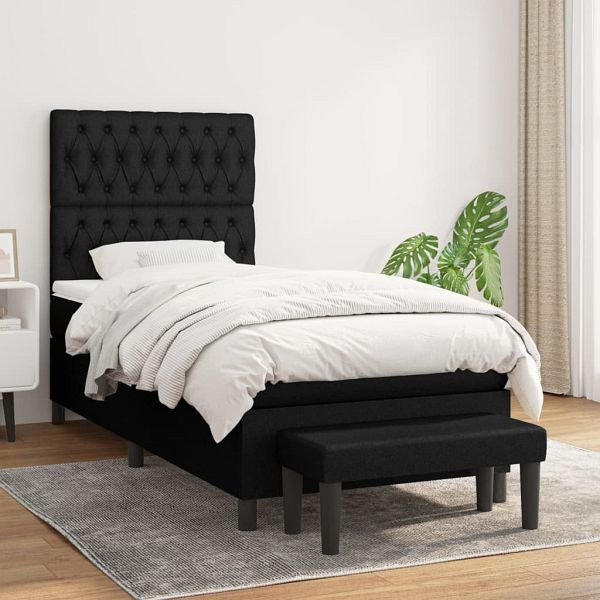 vidaXL Boxspringbett mit Matratze Schwarz 100x200 cm Stoff, 3136815