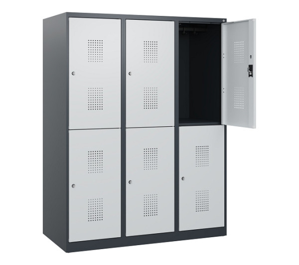 C+P Doppelstöckiger Spind Evolo PLUS, 6 Fächer, 1530x1200x500mm, 7016/7035, Zylinderschloss, 0493005-32 S10044