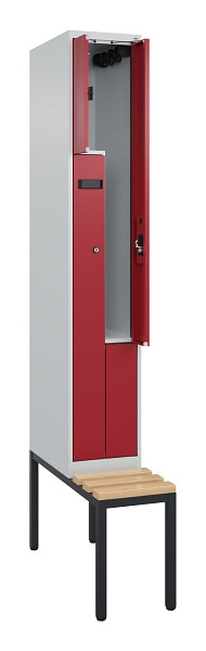 C+P Z-Spind Evolo PLUS, Bank, 2 Fächer, 2120x300x815mm, 7035/3003, Zylinderschloss, Sitzfläche Buche-Hartholz, Sitzbank, 0490537-102 S10031