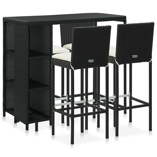 vidaXL 5-teilig Gartenbar-Set mit Kissen Poly Rattan Schwarz, 3064918