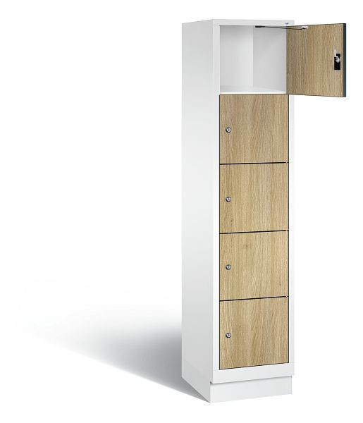 C+P Schließfachschrank Evolo, H1800xB420xT500mm, Farbe: Verkehrsweiß / Dekor Eiche Sereno, 48020-125 S10086