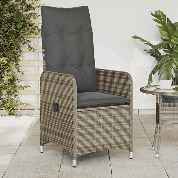 vidaXL Gartensessel Verstellbar mit Kissen Grau Poly Rattan, UV-beständig, 365682