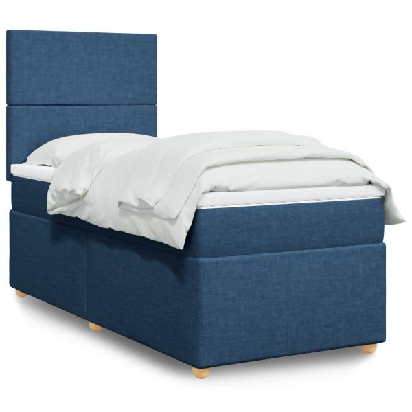 vidaXL Boxspringbett mit Matratze Blau 100x200 cm Stoff, 3293490