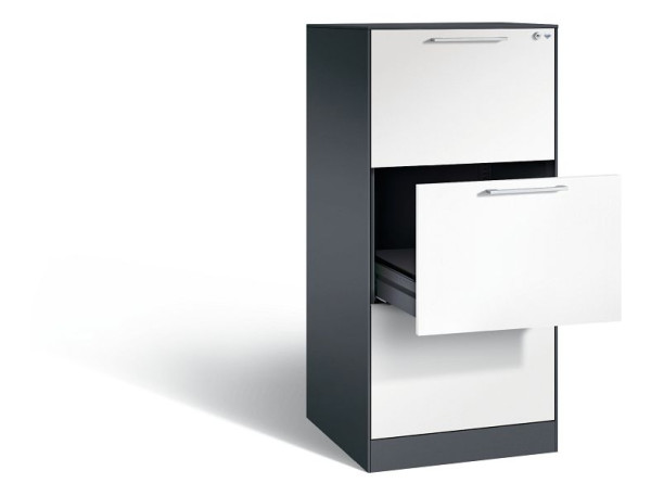 C+P Karteischrank Asisto, H1310xB562xT600mm, Farbe: Schwarzgrau / Verkehrsweiß, Bügelgriff, 146224-322 S10057
