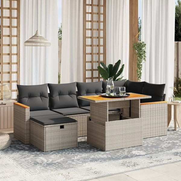 vidaXL 7-teilig Garten-Sofagarnitur mit Kissen Grau Poly Rattan, 3276042