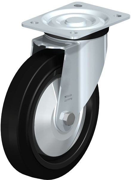 Blickle L-POEV 200XKA-FA Stahlblech-Lenkrolle, mittelschwere Ausführung, mit Anschraubplatte, Elastik-Vollgummi, Schwarz, 850797