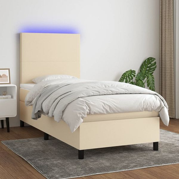 vidaXL Boxspringbett mit Matratze & LED Creme 100x200 cm Stoff, 3134698