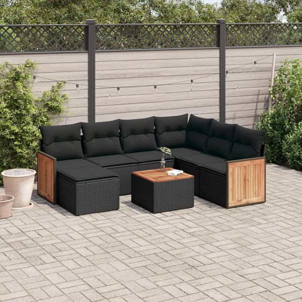 vidaXL 8-teilig Garten-Sofagarnitur mit Kissen Schwarz Poly Rattan, 3227889