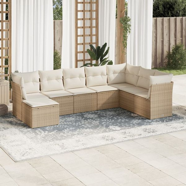vidaXL 8-teilig Garten-Sofagarnitur mit Kissen Beige Poly Rattan, 3218048