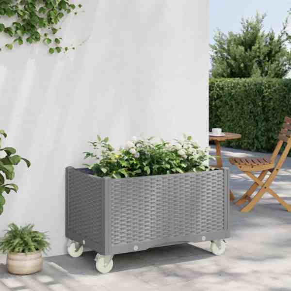 vidaXL Pflanzkasten mit Rollen Hellgrau 80x50x54 cm PP, 367981
