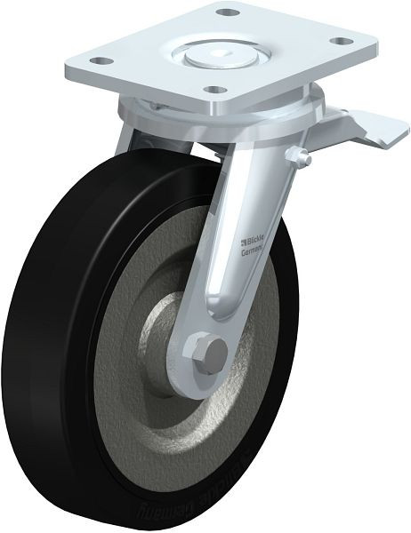 Blickle LO-SE 200K-ST Stahlgeschweißte Schwerlast-Lenkrolle mit Feststeller, Elastik-Vollgummi, Schwarz, 51177